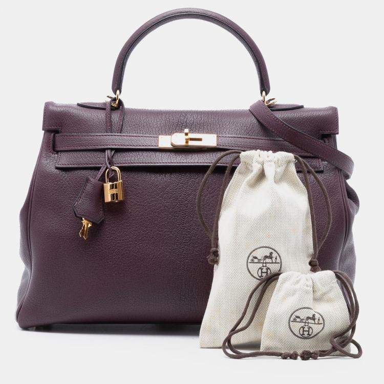 مملوكة مسبقًا Hermes Purple Chevre Mysore Kelly II Retourne 35