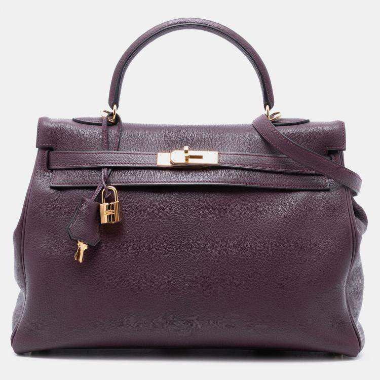 مملوكة مسبقًا Hermes Purple Chevre Mysore Kelly II Retourne 35