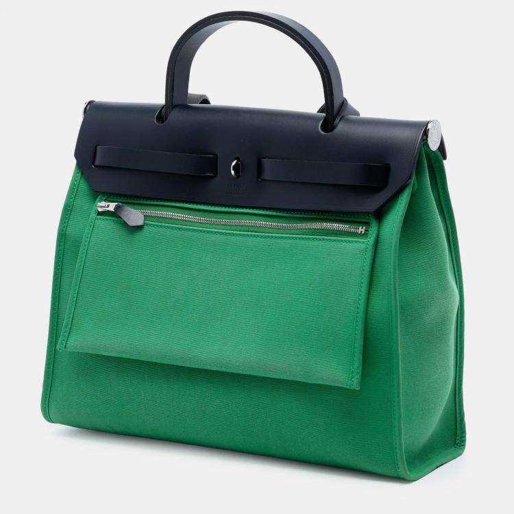 Pre Owned Hermes Blue Green Toile Herbag Zip 31