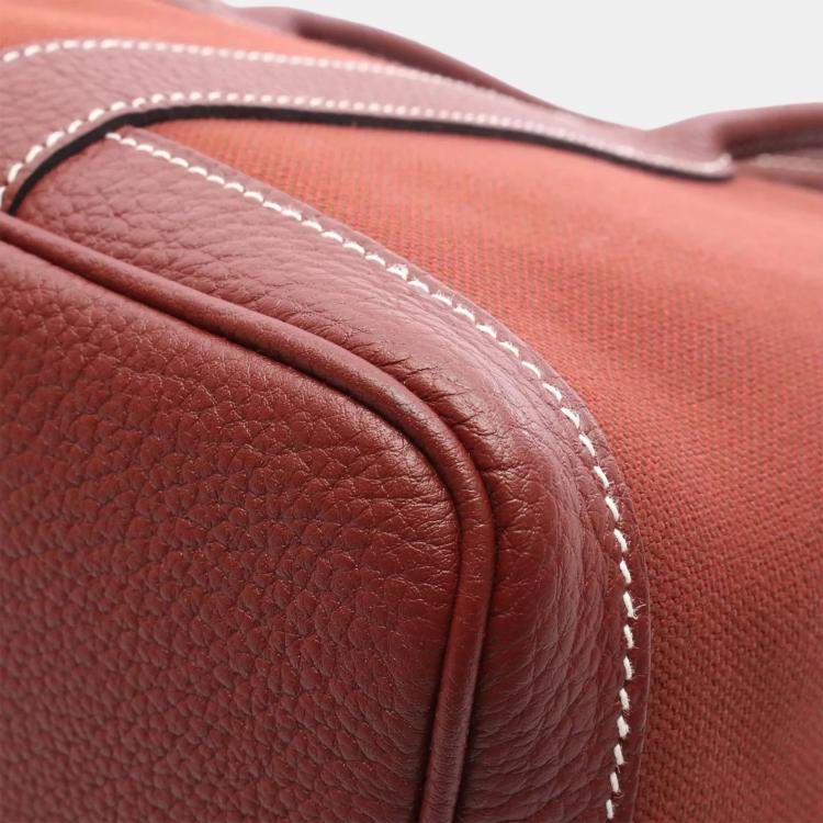 Pre Owned Hermes Garden Party 30 Bordeaux Canvas, Leather Shoulder Bag