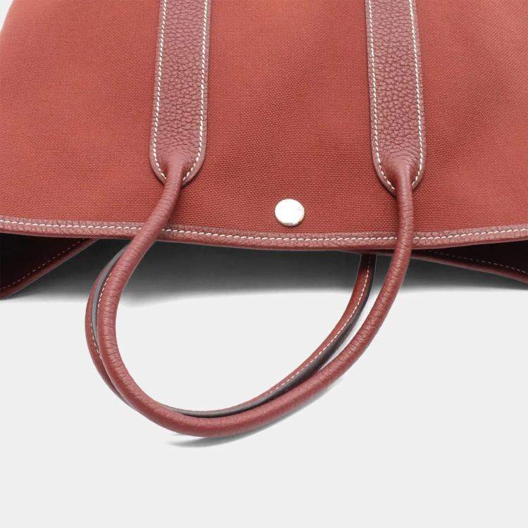 Pre Owned Hermes Garden Party 30 Bordeaux Canvas, Leather Shoulder Bag