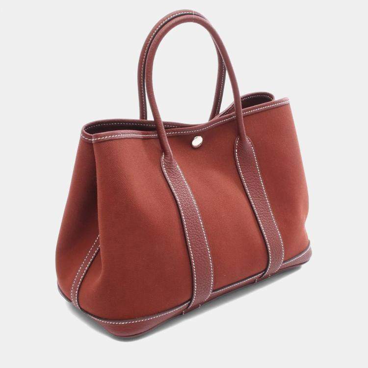 Pre Owned Hermes Garden Party 30 Bordeaux Canvas, Leather Shoulder Bag