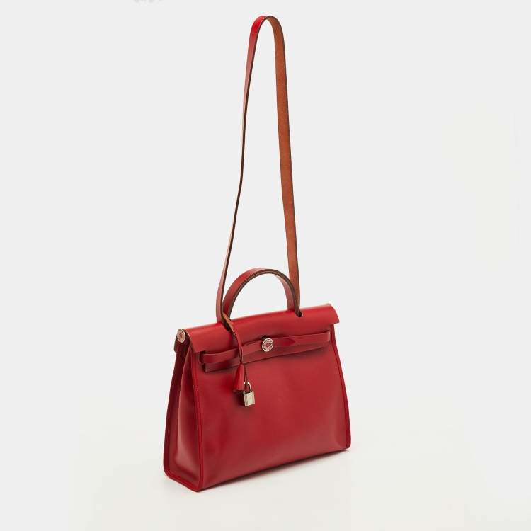 Pre Owned Hermes Herbag Zip 31 Rogue Piment/Ecru Canvas and Vache Hunter Tote