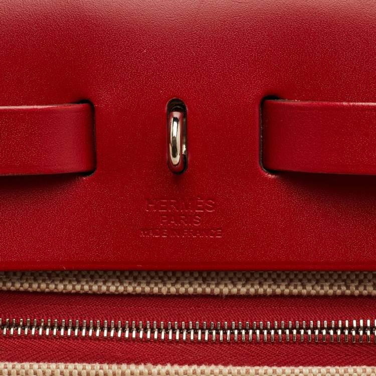 Pre Owned Hermes Herbag Zip 31 Rogue Piment/Ecru Canvas and Vache Hunter Tote