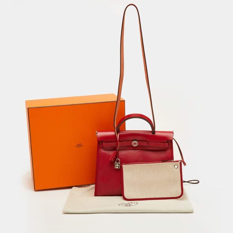 Pre Owned Hermes Herbag Zip 31 Rogue Piment/Ecru Canvas and Vache Hunter Tote