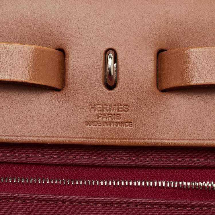 Pre Owned Hermes Herbag Zip 31 Ruby/Fauve Toile and Vache Hunter Top Handle Bag