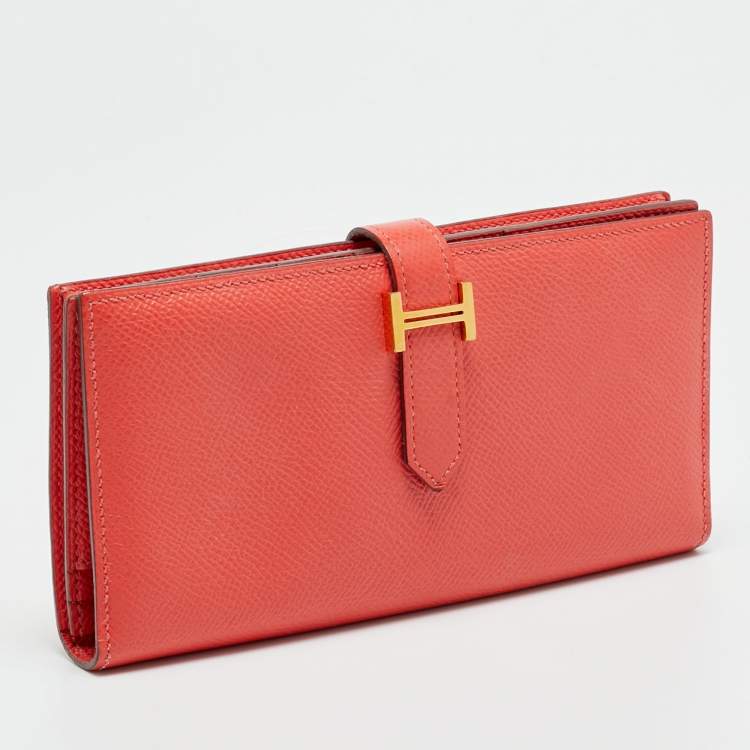 مملوكة مسبقًا Hermes Bearn Gusset Rose Jaipur Epsom Leather Continental Wallet