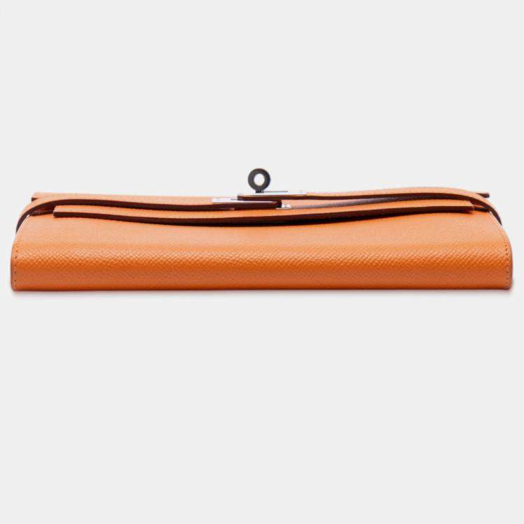 Pre Owned Hermes Orange Epsom Kelly Trifold Long Wallet