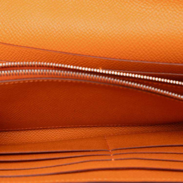Pre Owned Hermes Orange Epsom Kelly Trifold Long Wallet