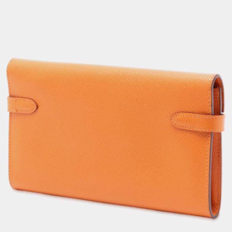 Pre Owned Hermes Orange Epsom Kelly Trifold Long Wallet