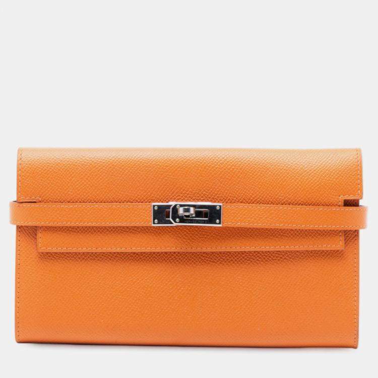 Pre Owned Hermes Orange Epsom Kelly Trifold Long Wallet