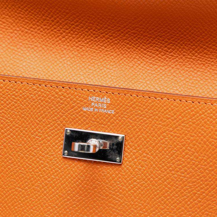 Pre Owned Hermes Orange Epsom Kelly Trifold Long Wallet