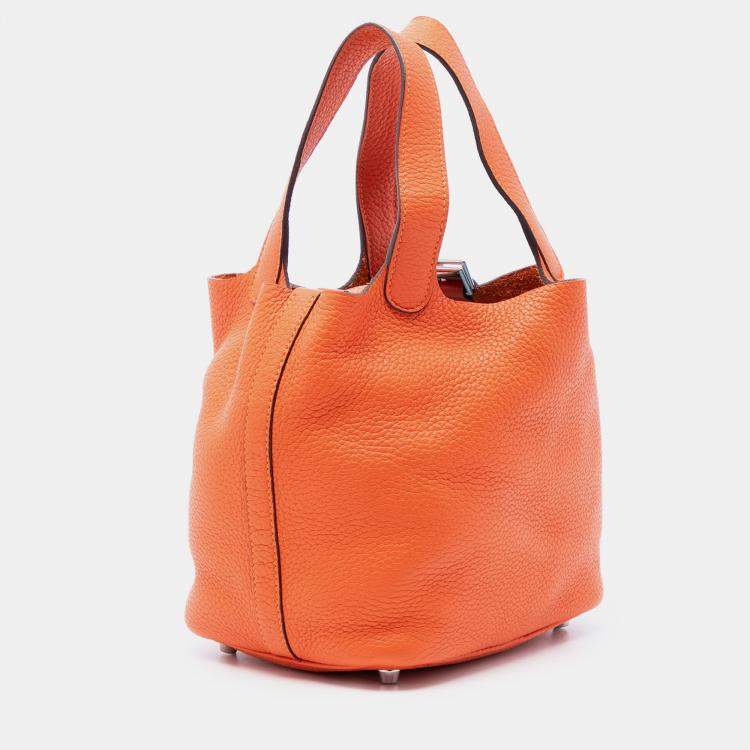Pre Owned Hermes Orange Clemence Picotin Lock 18