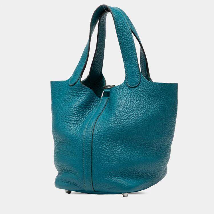 Pre Owned Hermes Blue Paon Clemence Picotin Lock 18