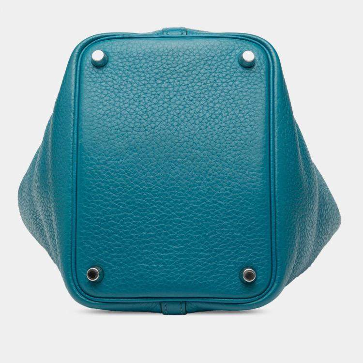 Pre Owned Hermes Blue Paon Clemence Picotin Lock 18