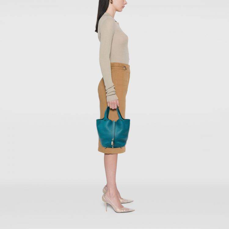 Pre Owned Hermes Blue Paon Clemence Picotin Lock 18