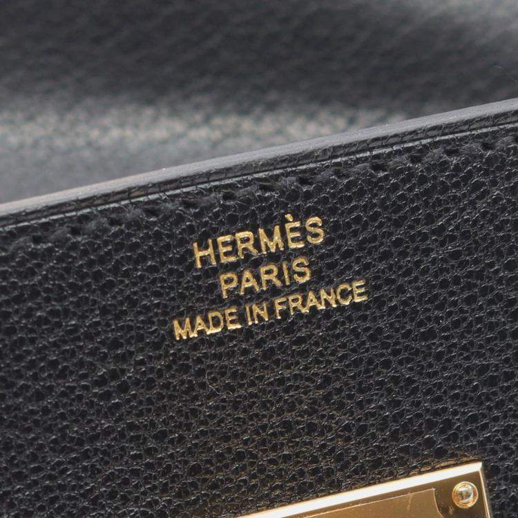 Pre Owned Hermes Kelly Pocket Long Bifold Wallet Leather Chevre Sham Killa Black
