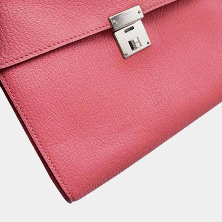 مملوكة مسبقًا Hermes Rose Azalee Chevre Mysore Clic 16 Wallet On Strap