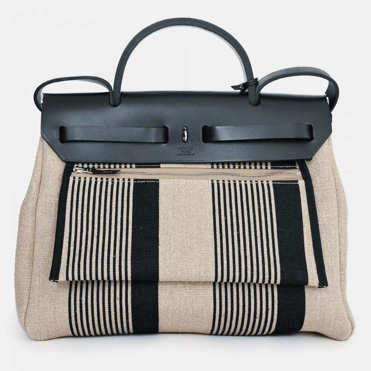 Pre Owned Hermes 2020 Cream/Black Toile H Vibration Herbag Zip 31 with Pouch