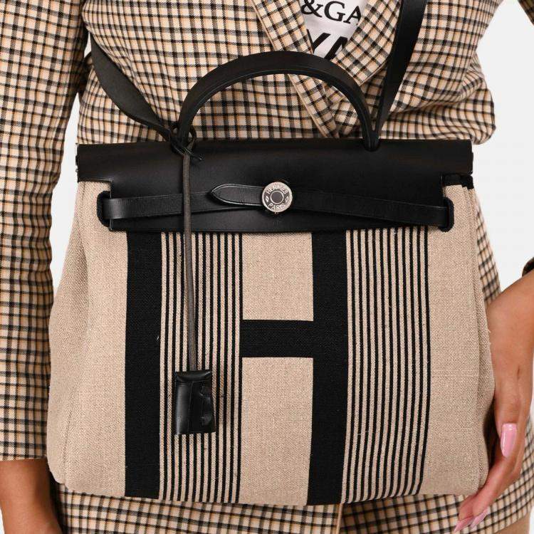 Pre Owned Hermes 2020 Cream/Black Toile H Vibration Herbag Zip 31 with Pouch