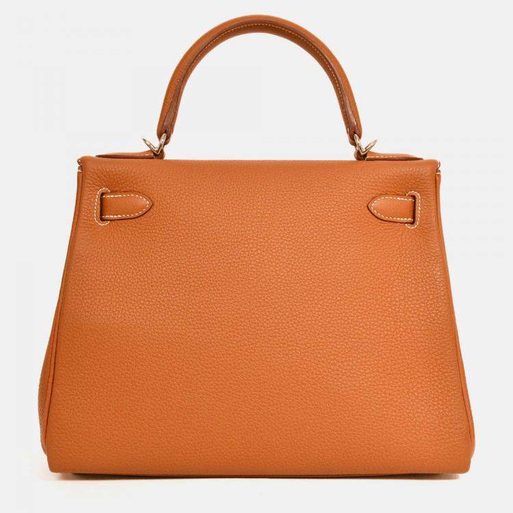 Pre Owned Hermes 2021 Gold Togo Leather Retourne Kelly 28 with Strap