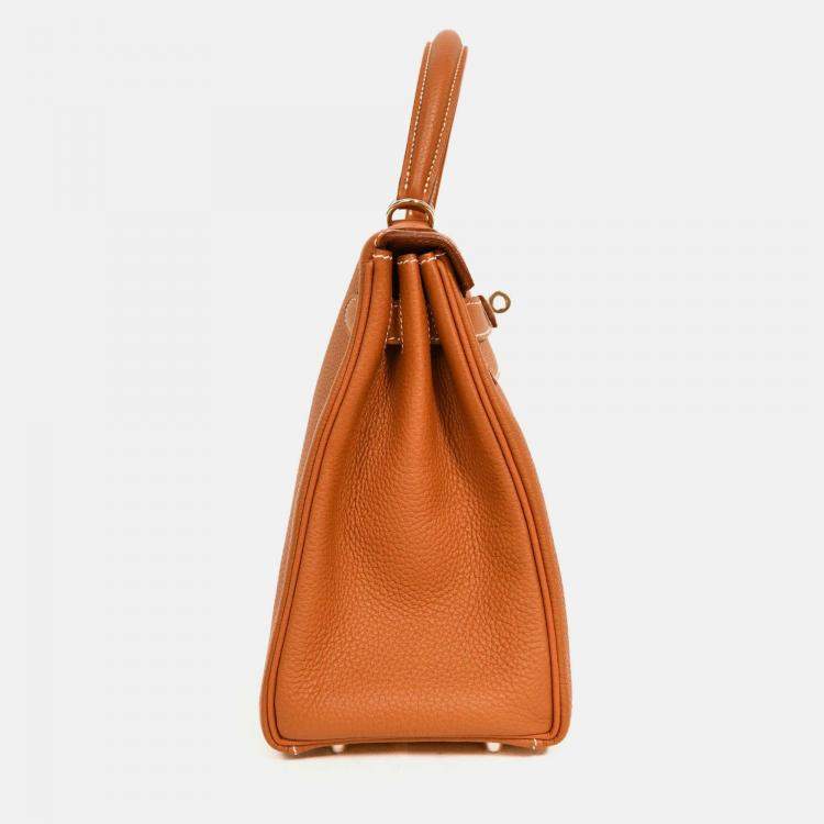 Pre Owned Hermes 2021 Gold Togo Leather Retourne Kelly 28 with Strap