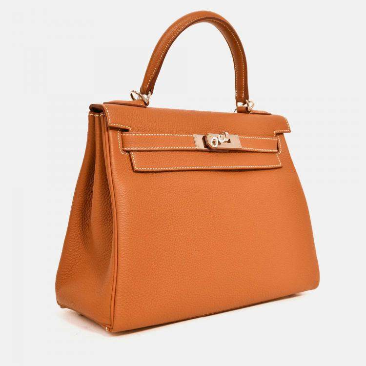 Pre Owned Hermes 2021 Gold Togo Leather Retourne Kelly 28 with Strap