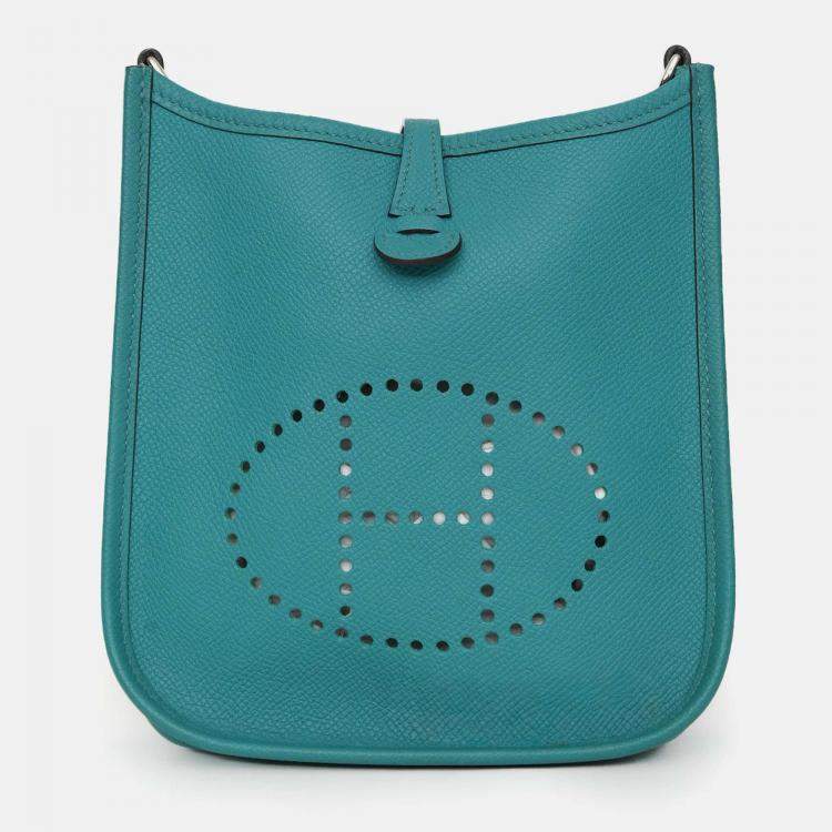 Pre Owned Hermes 2019 Turquoise Clemence Evelyne I Tres Petite Modele 16