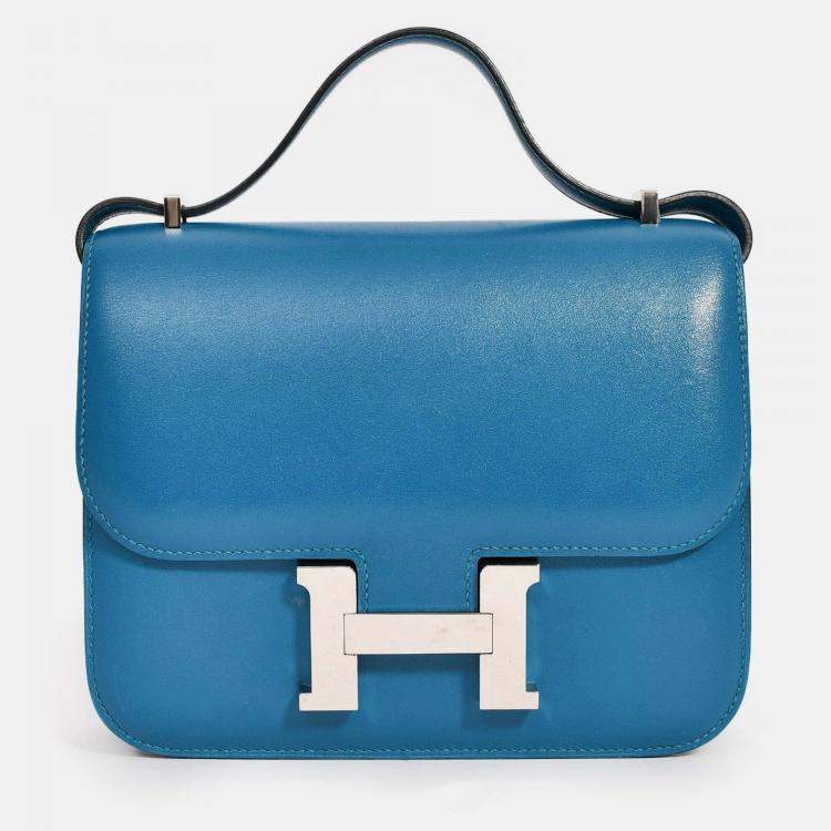 Pre Owned Hermes 2017 Bleu Izmir Tadelakt Leather Constance 18