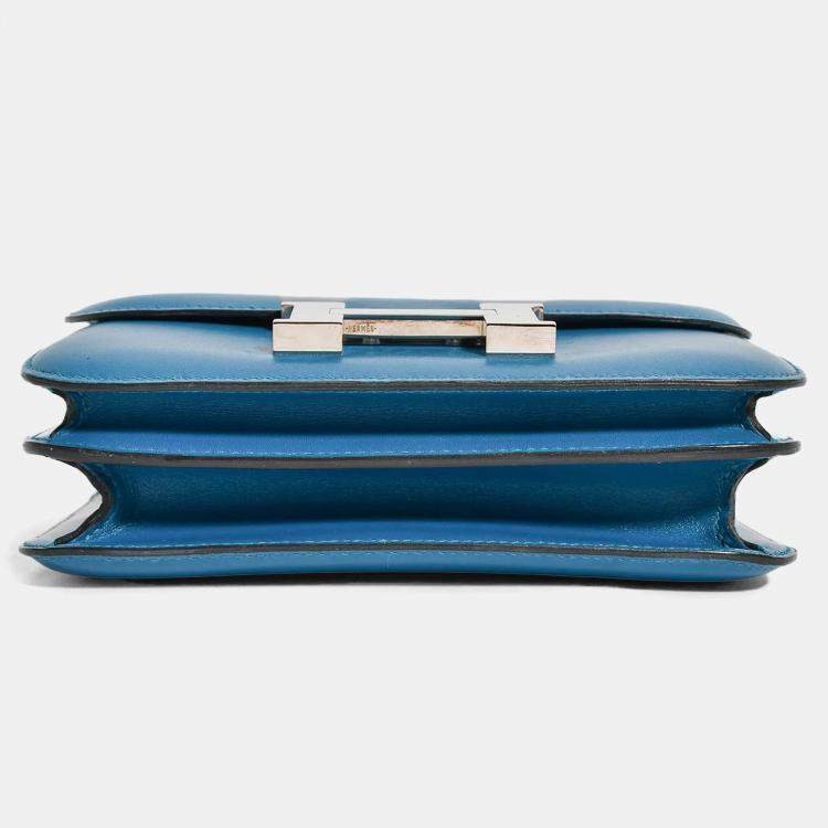 Pre Owned Hermes 2017 Bleu Izmir Tadelakt Leather Constance 18
