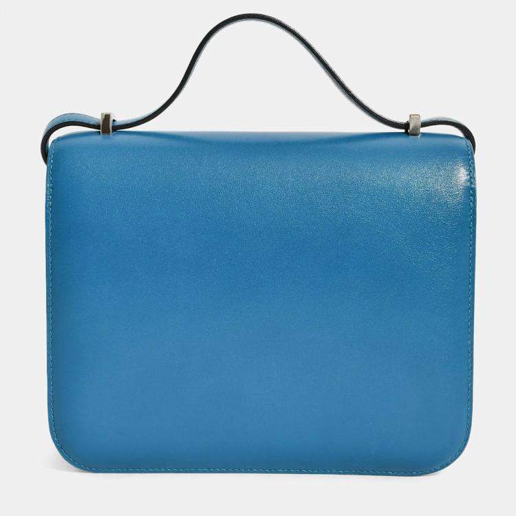 Pre Owned Hermes 2017 Bleu Izmir Tadelakt Leather Constance 18