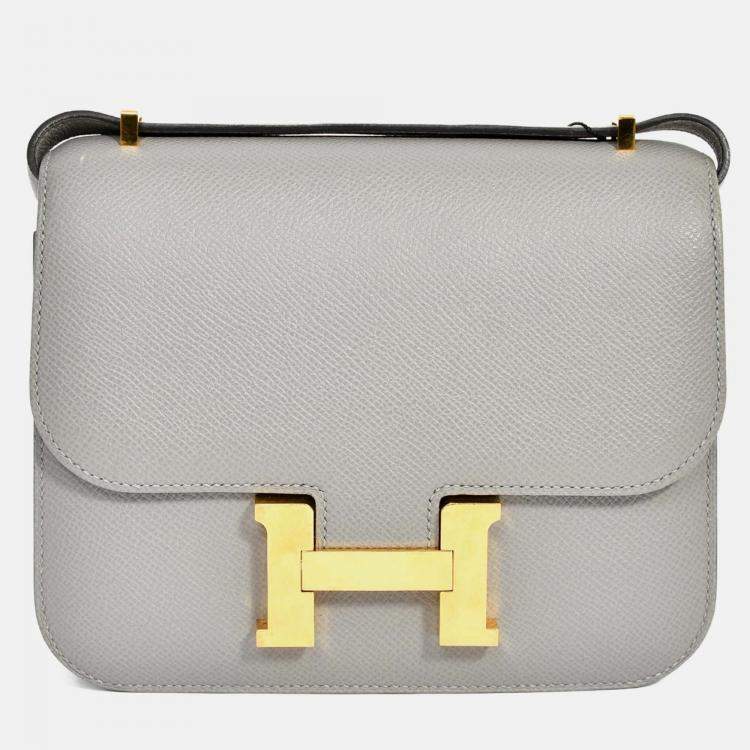 Pre Owned Hermes 2017 Gris Mouette Epsom Leather Mini Constance 18