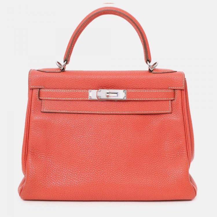 Pre Owned Hermes 2011 9M Salmon Togo Leather Kelly 28 Top Handle with Strap