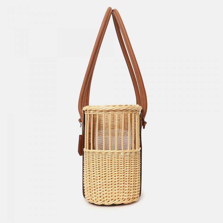 Pre Owned Hermes 2022 Beige/Brown Wicker/Taurillon Leather Park Bottle Basket