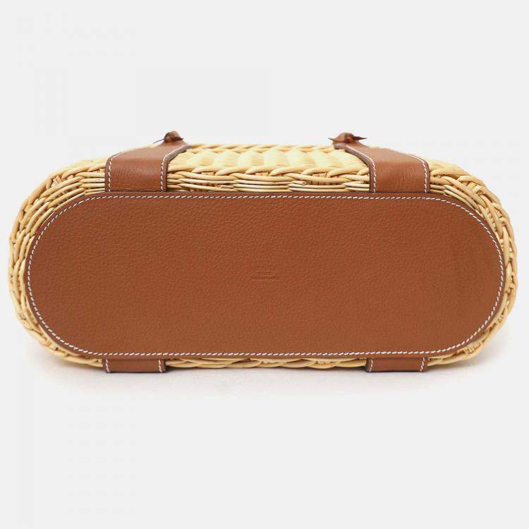 Pre Owned Hermes 2022 Beige/Brown Wicker/Taurillon Leather Park Bottle Basket