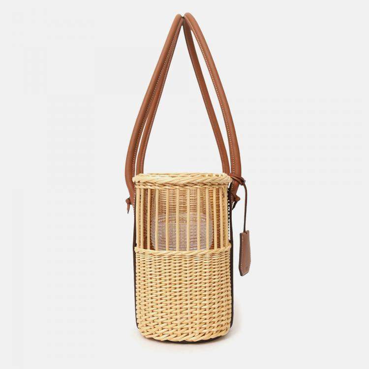 Pre Owned Hermes 2022 Beige/Brown Wicker/Taurillon Leather Park Bottle Basket