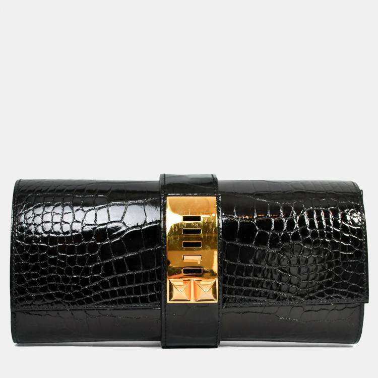 Pre Owned Hermes 2016 Black Alligator 'Medor' 23 Clutch