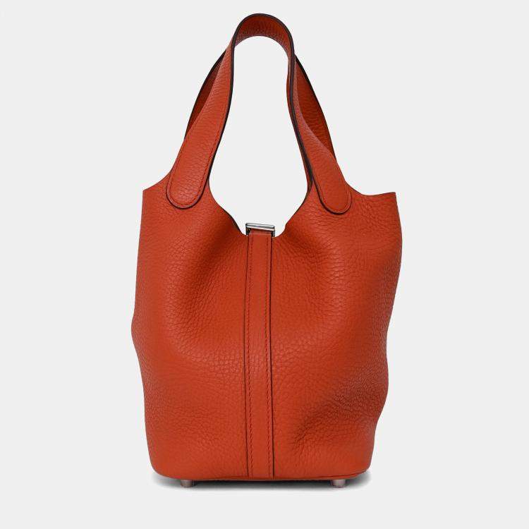 Pre Owned Hermes 2016 Burnt Orange Clemence Leather Picotin 18 Silver Hardware
