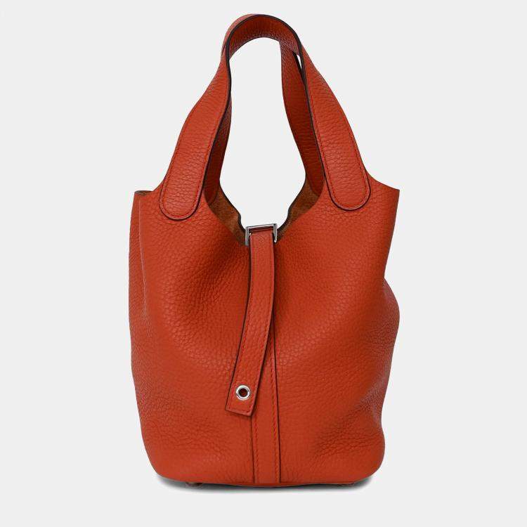 Pre Owned Hermes 2016 Burnt Orange Clemence Leather Picotin 18 Silver Hardware