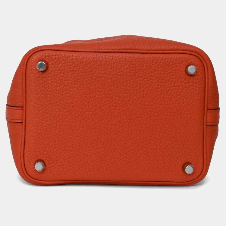 Pre Owned Hermes 2016 Burnt Orange Clemence Leather Picotin 18 Silver Hardware