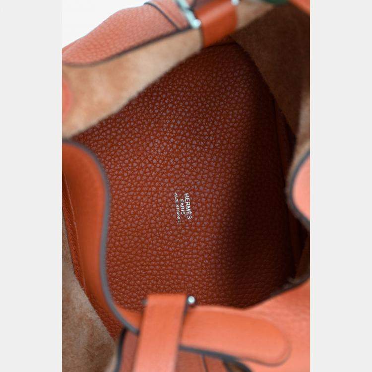 Pre Owned Hermes 2016 Burnt Orange Clemence Leather Picotin 18 Silver Hardware