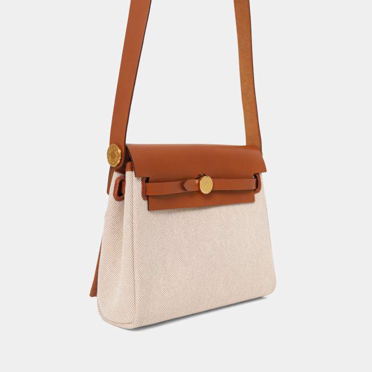 Pre Owned Hermes 2025 Ecru/Beige Toile H Canvas/Fauve Vache Hunter Mini Herbag 20