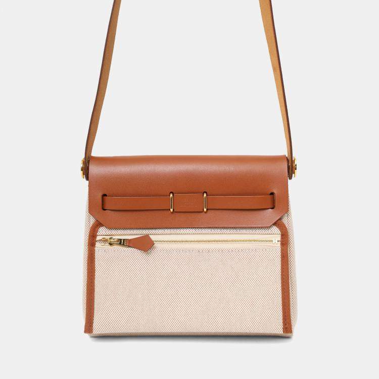 Pre Owned Hermes 2025 Ecru/Beige Toile H Canvas/Fauve Vache Hunter Mini Herbag 20