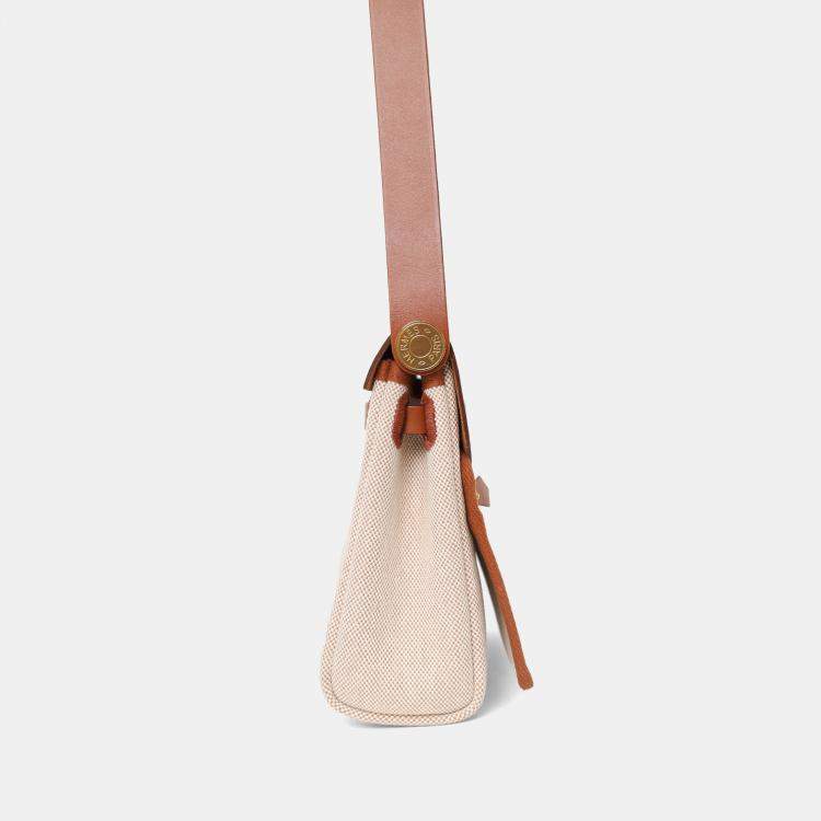 Pre Owned Hermes 2025 Ecru/Beige Toile H Canvas/Fauve Vache Hunter Mini Herbag 20