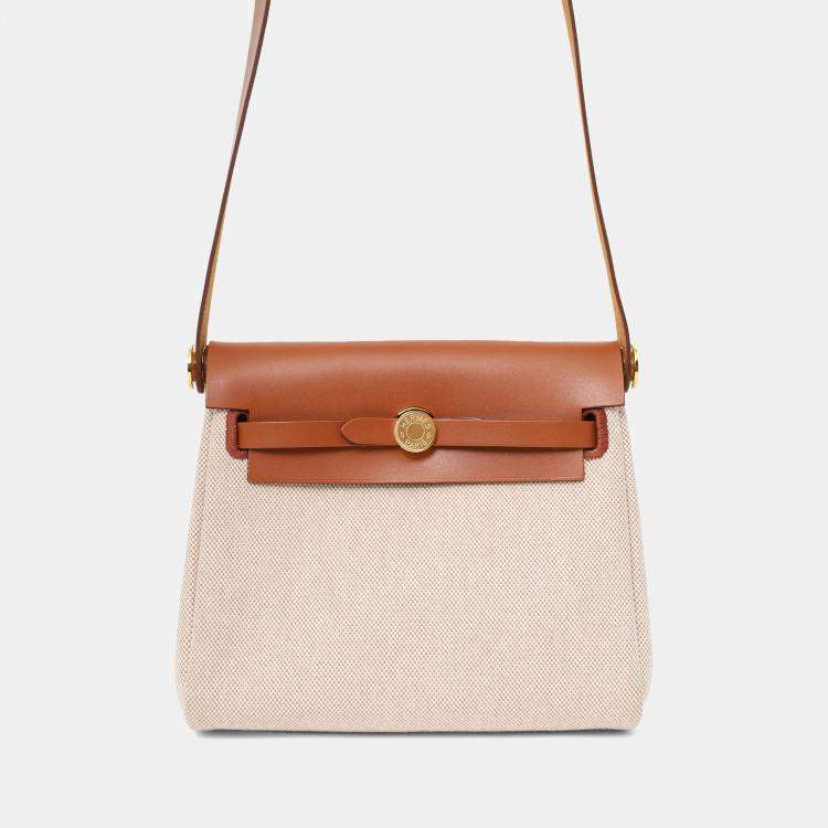 Pre Owned Hermes 2025 Ecru/Beige Toile H Canvas/Fauve Vache Hunter Mini Herbag 20