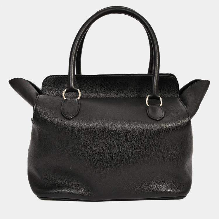 Pre Owned Hermes Black Leather Tool Box 26 Top Handle with Strap