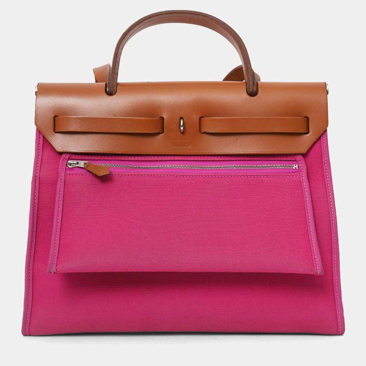 Pre Owned Hermes 2018 L3 Rose Pourpre Canvas/Leather Herbag 31