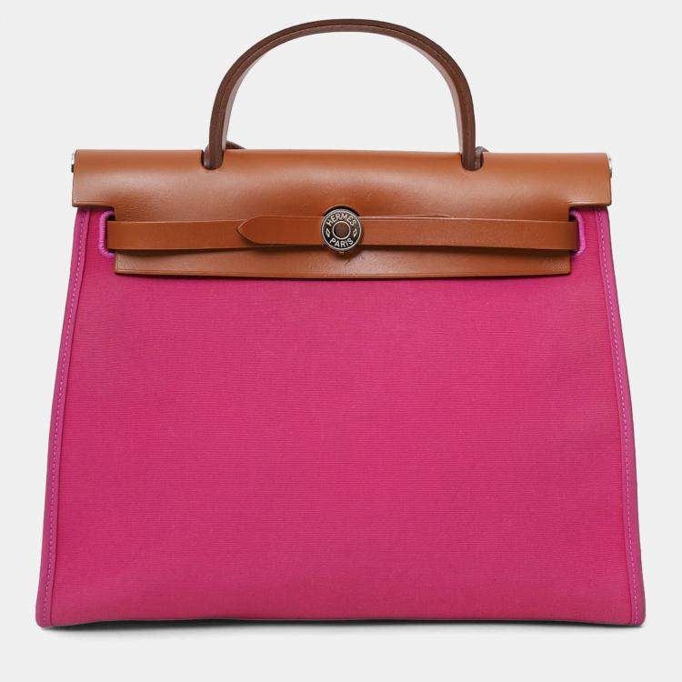 Pre Owned Hermes 2018 L3 Rose Pourpre Canvas/Leather Herbag 31
