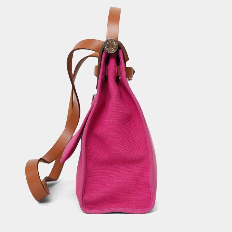 Pre Owned Hermes 2018 L3 Rose Pourpre Canvas/Leather Herbag 31
