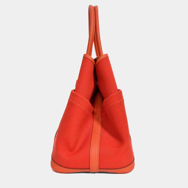 Pre Owned Hermes 2016 Red Canvas/Leather Garden Party Pocket 36 Tote Bag with Strap